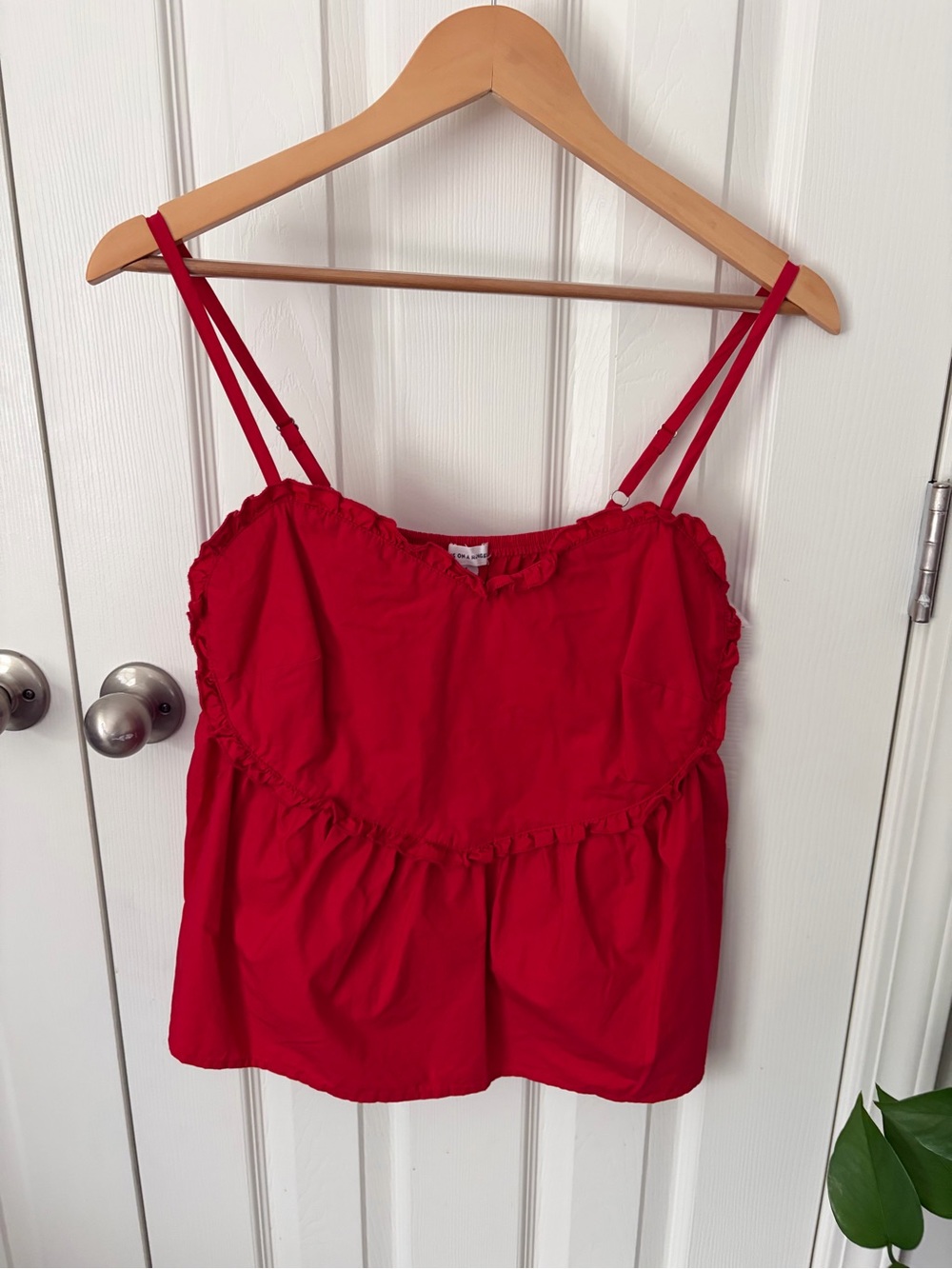 Red Spaghetti Strap Ruffle Tank Top